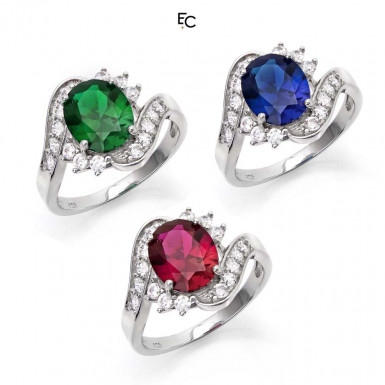 Set of 3 Sterling Silver rings with color centeral rosette and white Zircon stones (01-2058SET)