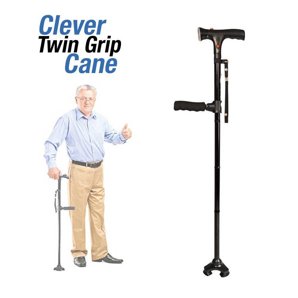 Clever Twin Grip Cane - foldable cane with secondary handle, LED, alarm and 3 contact points