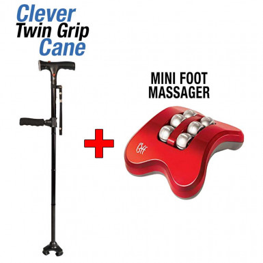 Promo Pack: Clever Twin Grip Cane + Mini Foot Massager