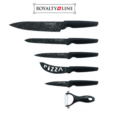 Royalty Line knives set MB5N - set de 5 cutite acoperite cu ceramica cu aspect de marmura si 1 decojitor din ceramica