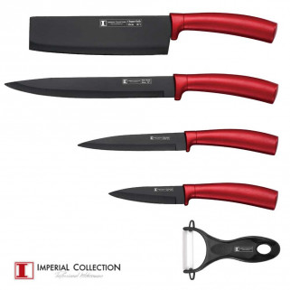 ROSU: Imperial Collection knives set SHN4 - set de 4 cutite acoperite cu ceramica si 1 decojitor din ceramica