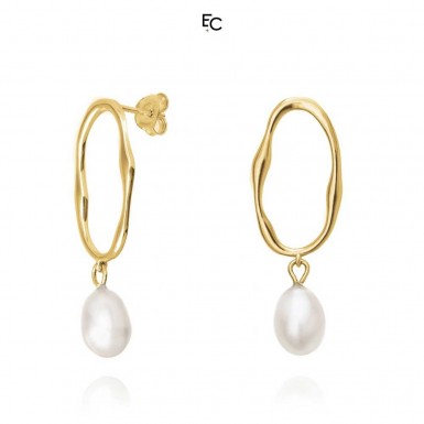 Oval Hoop Sterling Silver Earrings with Pearls (02-1447G)