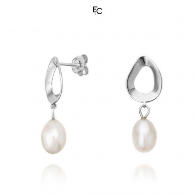 Pendant Hoop Sterling Silver Earrings with Pearls (02-1446)