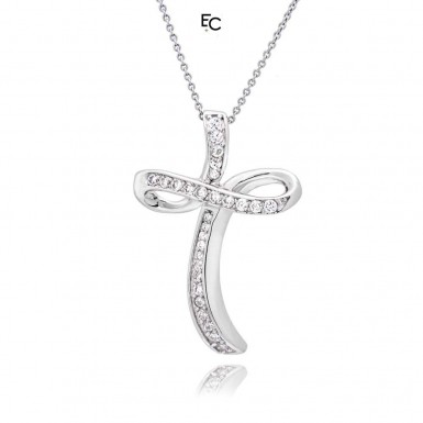 Sterling silver cross pendant with white zircon stones and necklace (03-822)