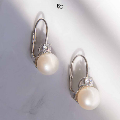 Silver Earings with Zircon and Pearls (02-1067W) Silver Earings with Zircon and Pearls (02-1067W)